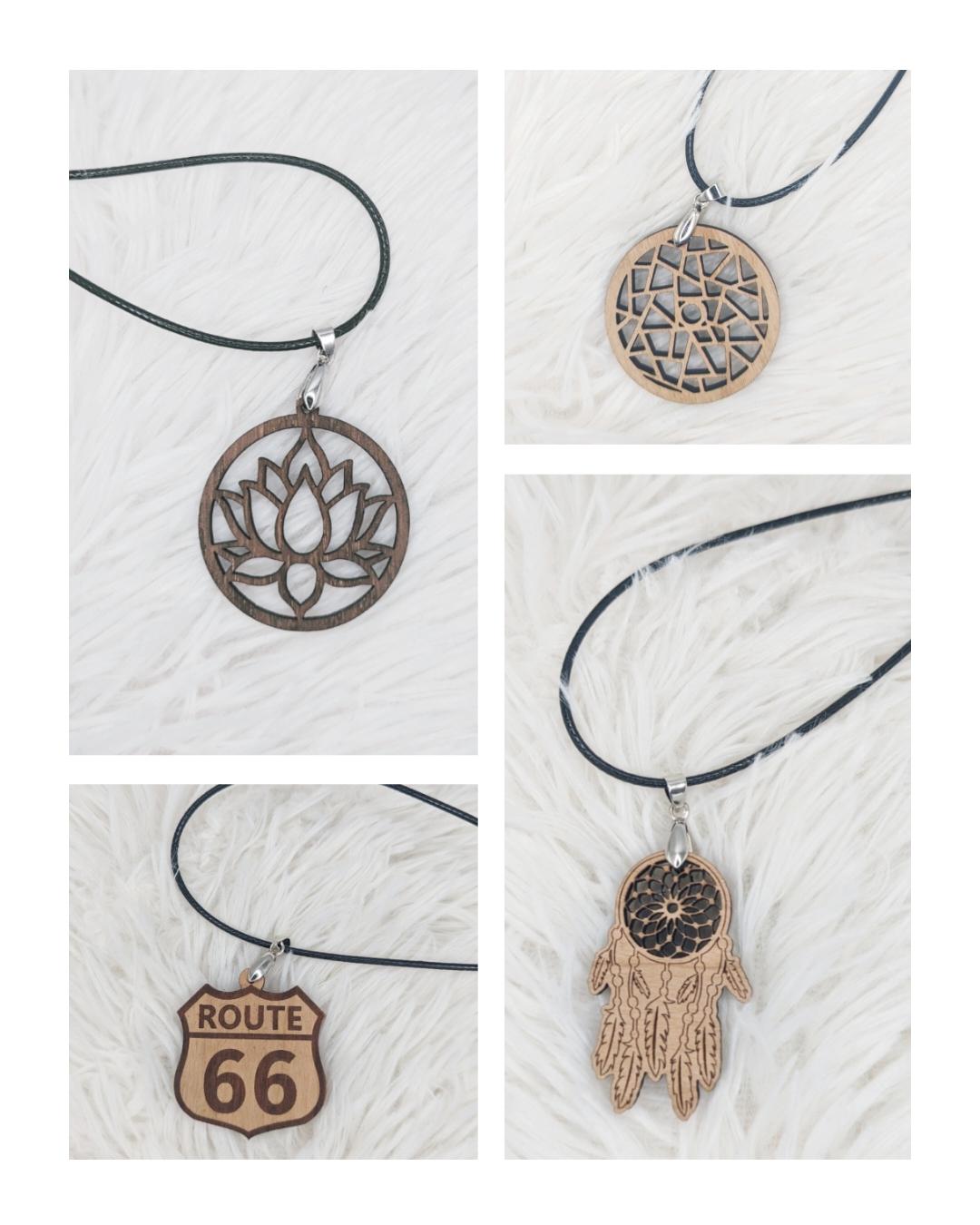 Pendentifs en bois, colliers personnalisés